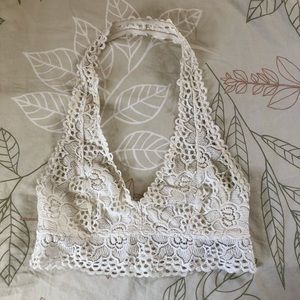 Cream/White Aerie Halter Lace Bralette | Size M